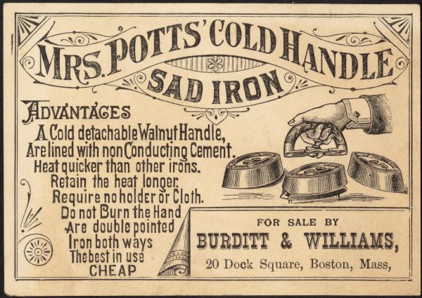 19th Century Ironing - Mrs Potts Cold Handle Sad Iron